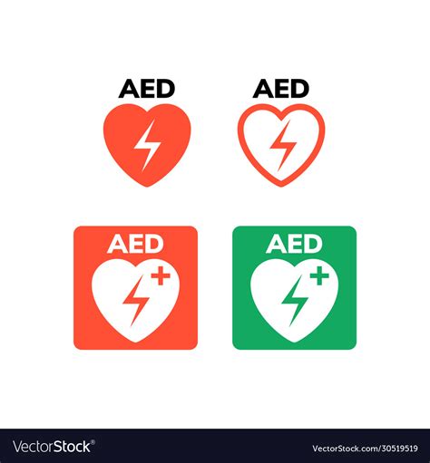 Aed Symbol Icon Heart First Aid Defibrillator Vector Image