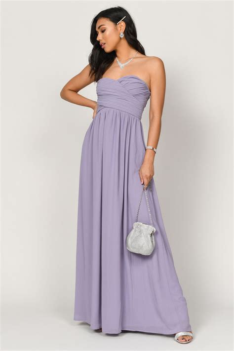 Purple Maxi Dress Cute Strapless Dress Dusty Purple Pleated Dress