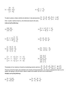 Matrix Operations by Mathematics Active Learning | TPT