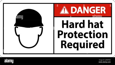 Danger Hard Hat Protection Required Sign On White Background Stock