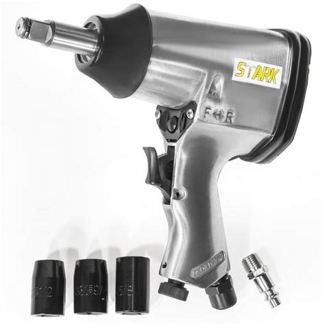 Stark 12 Square Drive Air Impact Wrench Extended Anvil Pneumatic Tool With Socket Set