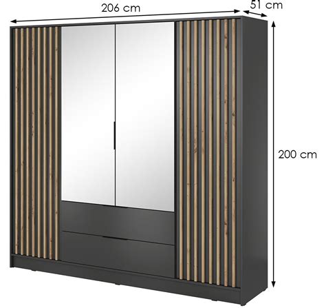 Nelly Ormar 4 Vrata Ogledalo 2 Fioke 206x51x200 Tamno Sivi Natur