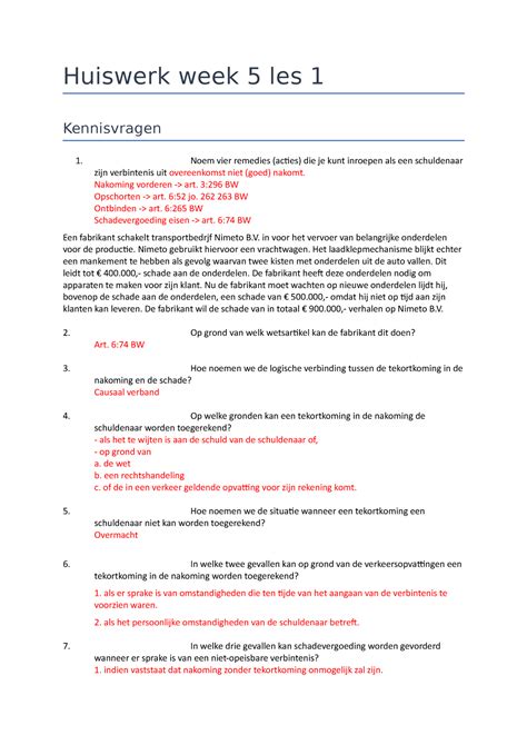 Verbintenissenrecht Huiswerk Week 5 Huiswerk Week 5 Les 1