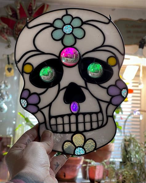 Made To Order Sugar Skull Stained Glass Glass Art Etsy Canada In 2024 Disney Stained