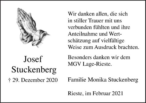 Traueranzeigen Von Josef Stuckenberg Noz Trauerportal