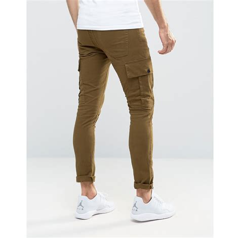 Asos Super Skinny Cargo Pants In Khaki In Green For Men Lyst