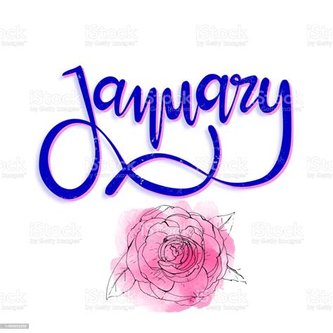 Lettering Sign January Handwritten Lettering Sign With Floral Motifs