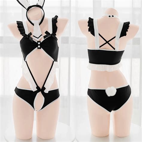 Sexy Bunny Girl Uniform Set Empty Crotch Hollow Out Bodysuit Sweet Cute Underwear Lingerie Set