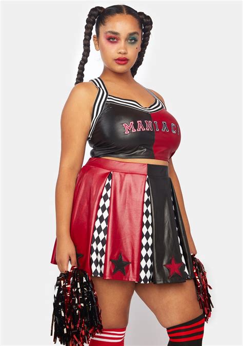 Halloween Harley Quinn Joker Vinyl Harlequin Cheerleader Plus Size Sexy