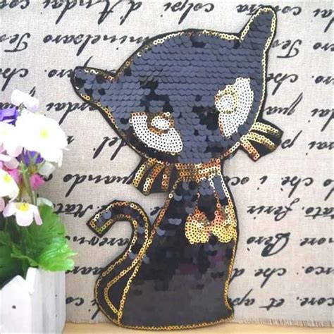 Sequins Patch Sex Black Cat Diy Patches For Clothes Sew On Embroidered