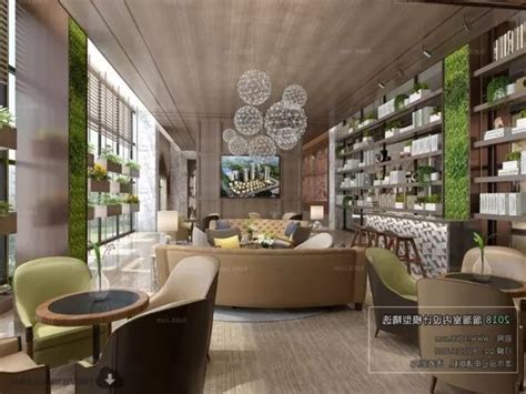 Modern Design Hotel Lounge Space Interior Scene 3d Model - .Max, .Vray - Open3dModel