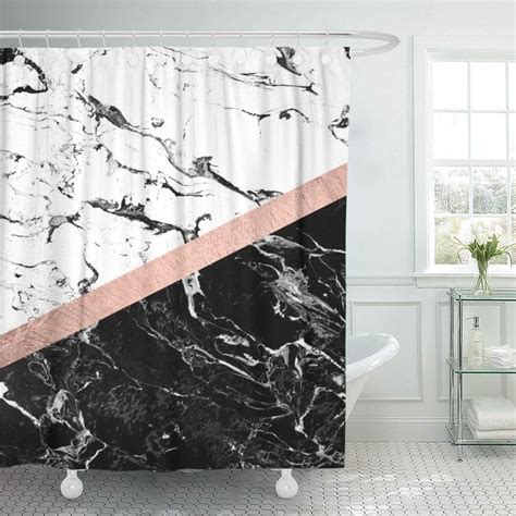 Cynlon Chic Black White Marble Color Block Rose Gold Modern Bathroom