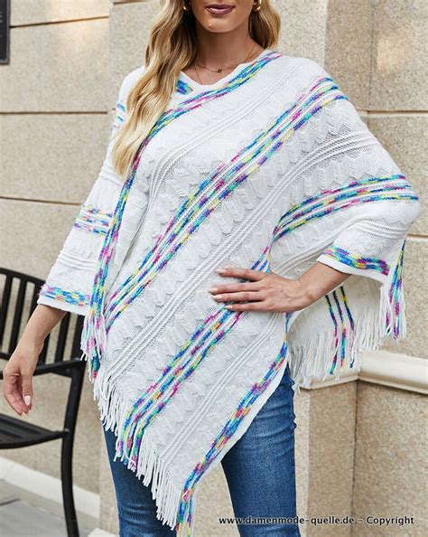 Neuheiten V Ausschnitt Damen Poncho Gestrickt In Wei Mit