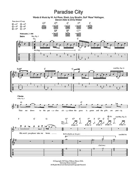 Guns N Roses Paradise City Sheet Music And Printable Pdf Music Notes