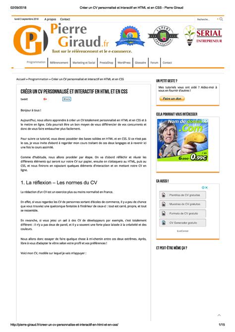 Créer un CV personnalisé et interactif en HTML et en CSS Pierre