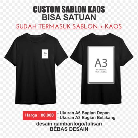 Jual Kaos Pria Custom Satuan Gambar Bebas Ukuran Sablon A3 A6