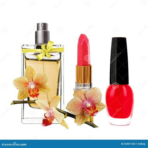 Women S Perfume In Bottle Lipstick Nail Polish Stock Photo Image Of