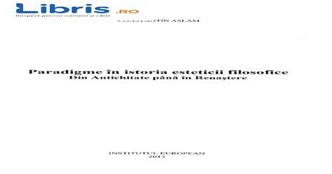 Paradigme In Istoria Esteticii Filosofice Din Antichitate In