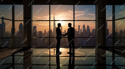 Premium AI Image | Silhouette of two businessmen shaking hands