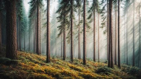 Premium AI Image Misty Landscape With Fir Forest