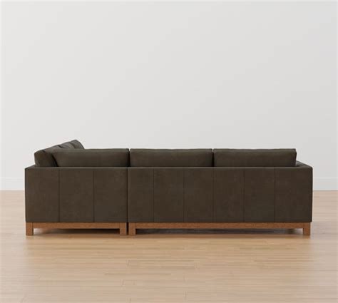 Jake Leather Piece L Sectional With Brindle Wood Base Pottery Barn