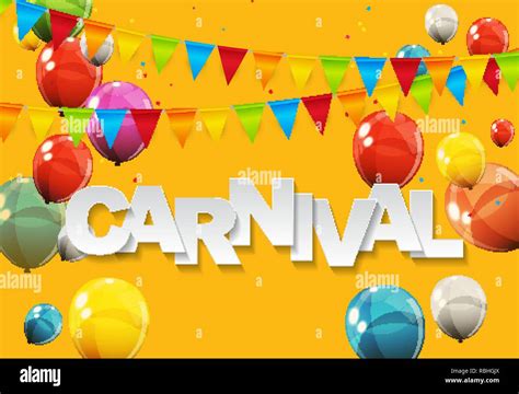 Carnival Banner With Bunting Flags And Flying Balloons Vector