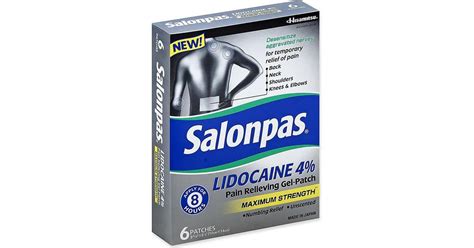 Salonpas 6 Count Maximum Strength Lidocaine 4 Pain Relieving Gel Patch