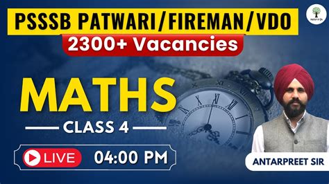 Psssb Patwari Fireman Vdo Vacancies Maths Class