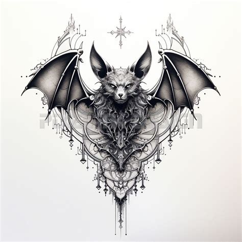 Bat Tattoo Design White Background Download Detailed High - Etsy