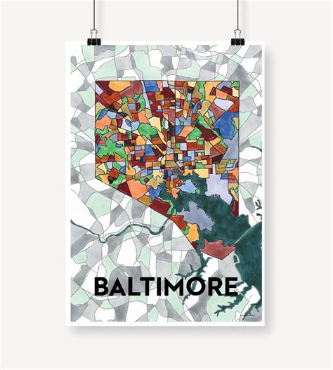 Baltimore Neighborhoods Map Art Print | Etsy | Map art print, Hand ...