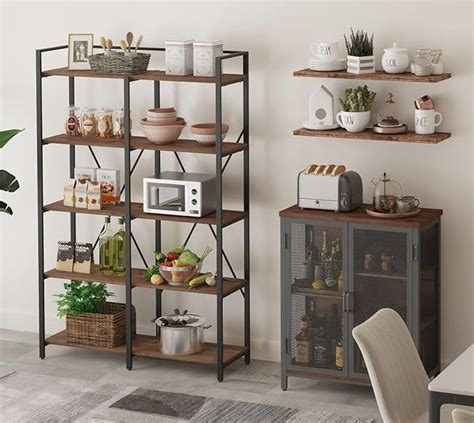 Amazon BON AUGURE 5 Tier Industrial Bookshelf Rustic Coffee Bar