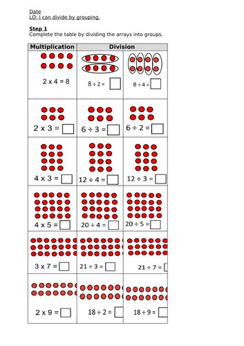 Division By Grouping With Arrays Worksheet Teaching Resources