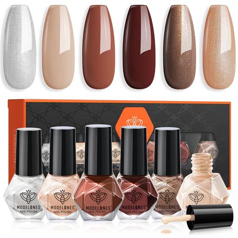 Amazon Modelones Nail Polish Colors Brown Nude Silver Glitter Nail Polish Set Skin Tone