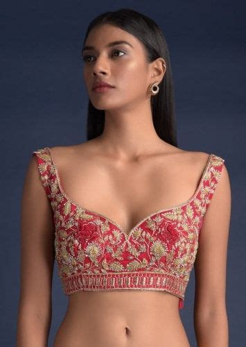 Rani Pink Sleeveless Blouse In Raw Silk With Floral Jaal Embroidery