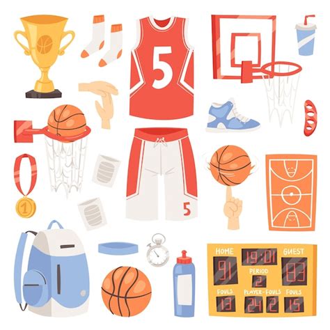 Conjunto De Ropa Y Equipamiento Deportivo De Baloncesto Vector Premium