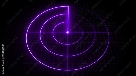 Neon Glow Purple Color Radar Screen Animation On Black Background