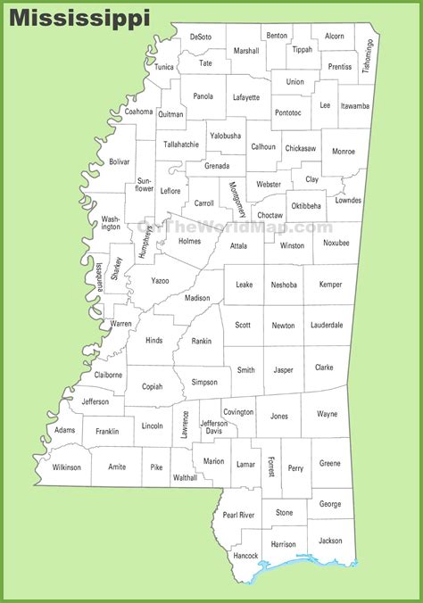 Large detailed map of Mississippi with cities and towns ~ mapvalley