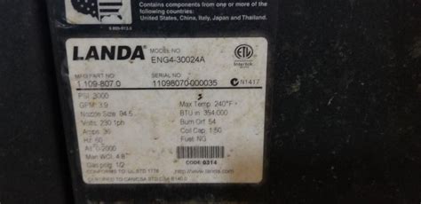 Landa Natural Gas Heated Pressure Washer Model Eng4 30024a 3000 Psi 230v Single Phase Max Te