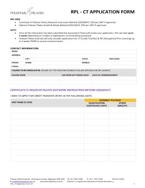 Fillable Online BApplication Formb Polestar Pilates Fax Email Print