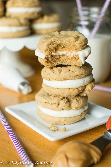 Peanut Butter Cookie Sandwiches With Maple Buttercream A Bajillian Recipes A Bajillian Recipes