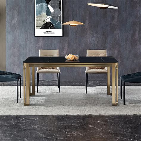 Modern Black Sintered Stone Top Dining Table Stainless Steel Frame In