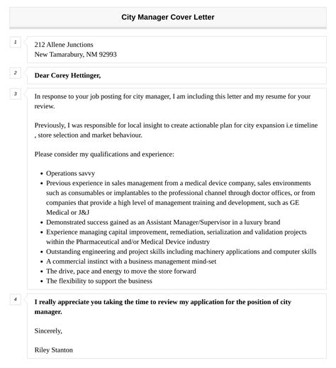 City Manager Cover Letter Velvet Jobs