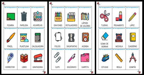 LOTERÍA DE IMÁGENES VOCABULARIO MATERIAL ESCOLAR Imagenes Educativas