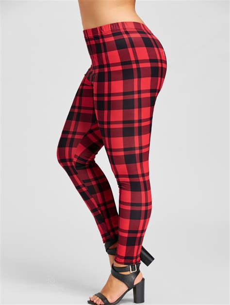 [47 Off] Plus Size Plaid Tight Leggings Rosegal