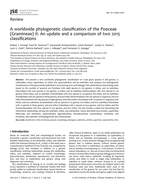 (PDF) A worldwide phylogenetic classification of the Poaceae (Gramineae ...