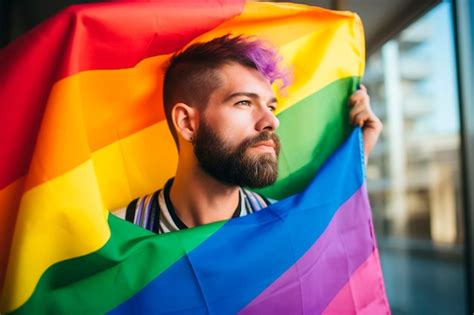 Foto De Un Hombre Sosteniendo Una Bandera Lgbt Foto Premium