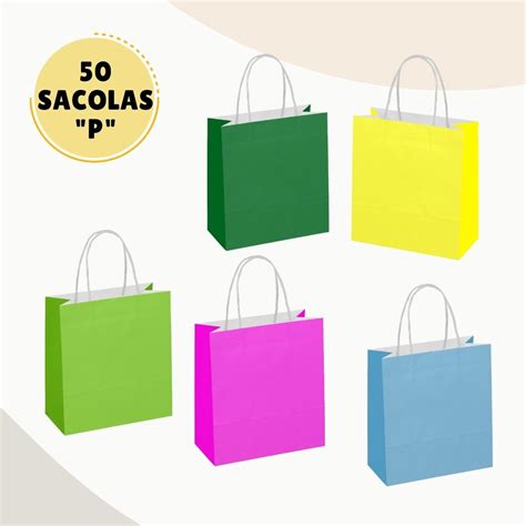 Sacolas Papel Kraft Colorido Tamanho P X X Cm Presente