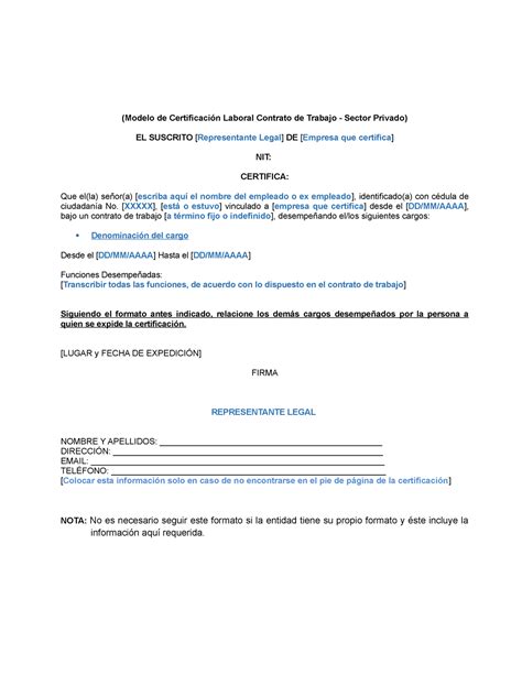 Modelo Certificado Laboral Sector Privado Modelo De Certificaci N