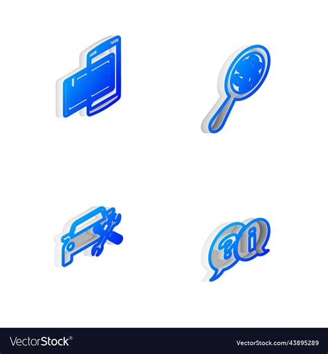 Set Isometric Line Microorganisms Under Magnifier Vector Image