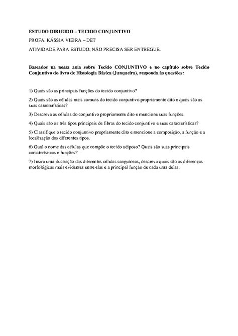 Estudo Dirigido Tecido Conjuntivo Estudo Dirigido Tecido Conjuntivo